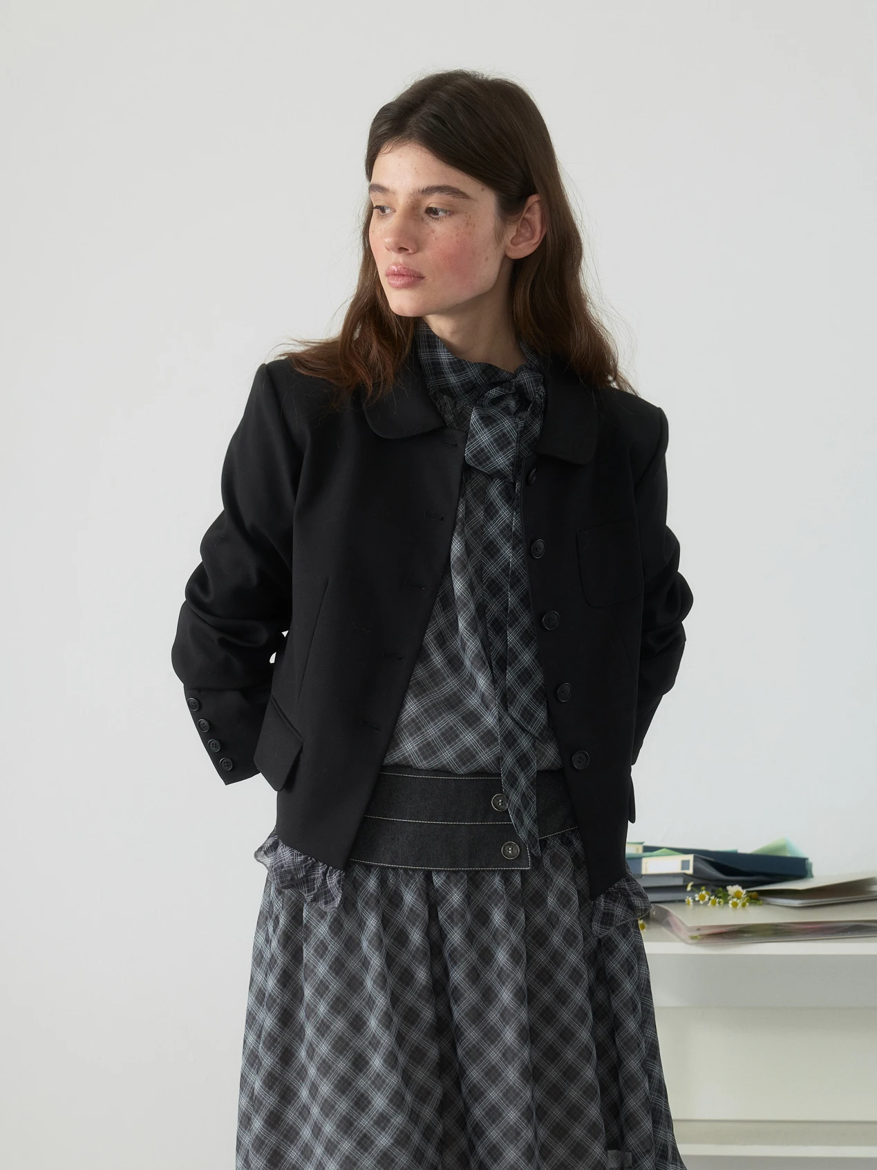 Bla Polka Dot Lapel oulder Suit Jaet Splicing Plaid Hemline Faionable Commuting Anti-Aging Top Women's Faion
Bla Polka Dot Lapel oulder Suit Jaet Splicing Plaid Hemline Faionable Commuting Anti-Aging Top Women's Faion