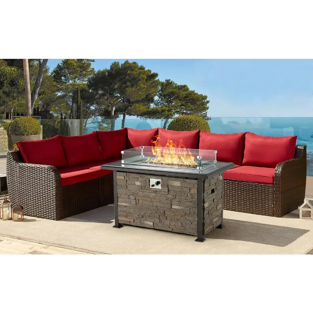 7P Patio Furniture Set with Propane Fire Pit Table,Wicker Sectional Sofa Set w/Coffee Table, 50,000 BTU Fire Table w/Wind Guard
7P Patio Furniture Set with Propane Fire Pit Table,Wicker Sectional Sofa Set w/Coffee Table, 50,000 BTU Fire Table w/Wind Guard