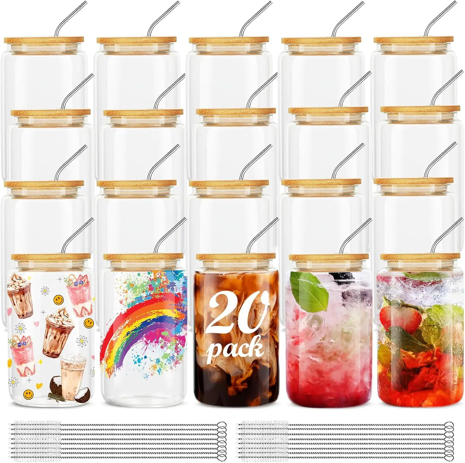 20Pcs Glass Cups with Bamboo Lids and Straws, 16Oz Borosilicate Iced Coffee Tumblers, Reusable Drinking Glasses for Cold & Hot
20Pcs Glass Cups with Bamboo Lids and Straws, 16Oz Borosilicate Iced Coffee Tumblers, Reusable Drinking Glasses for Cold & Hot