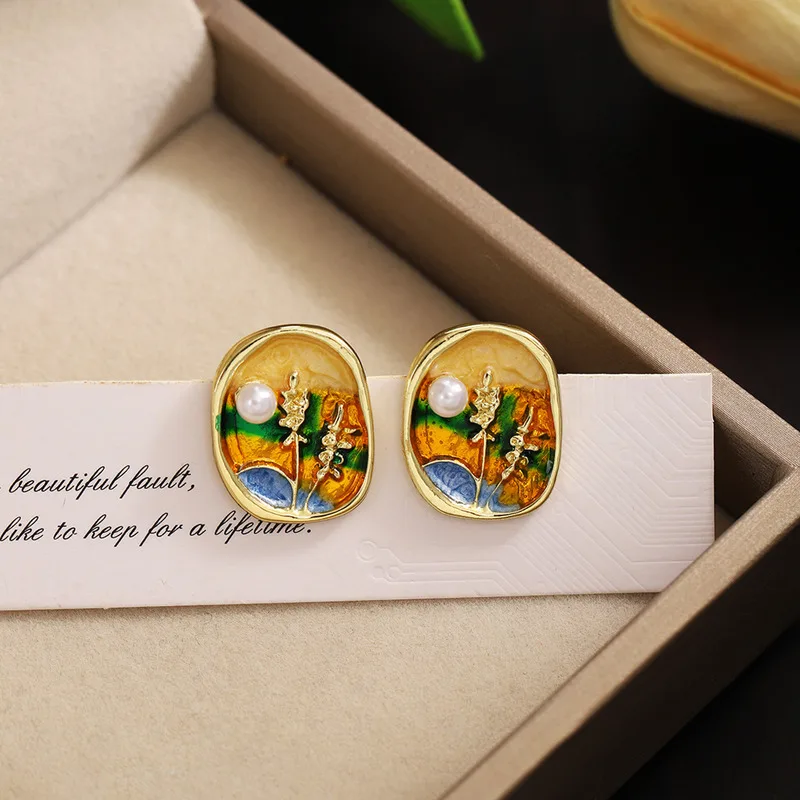 Silver Needle French Artistic Painting With Wheat Earri Light Luxury High Grade Dripping Oil Elliptical Sunset Pearl Earrings
Silver Needle French Artistic Painting With Wheat Earri Light Luxury High Grade Dripping Oil Elliptical Sunset Pearl Earrings