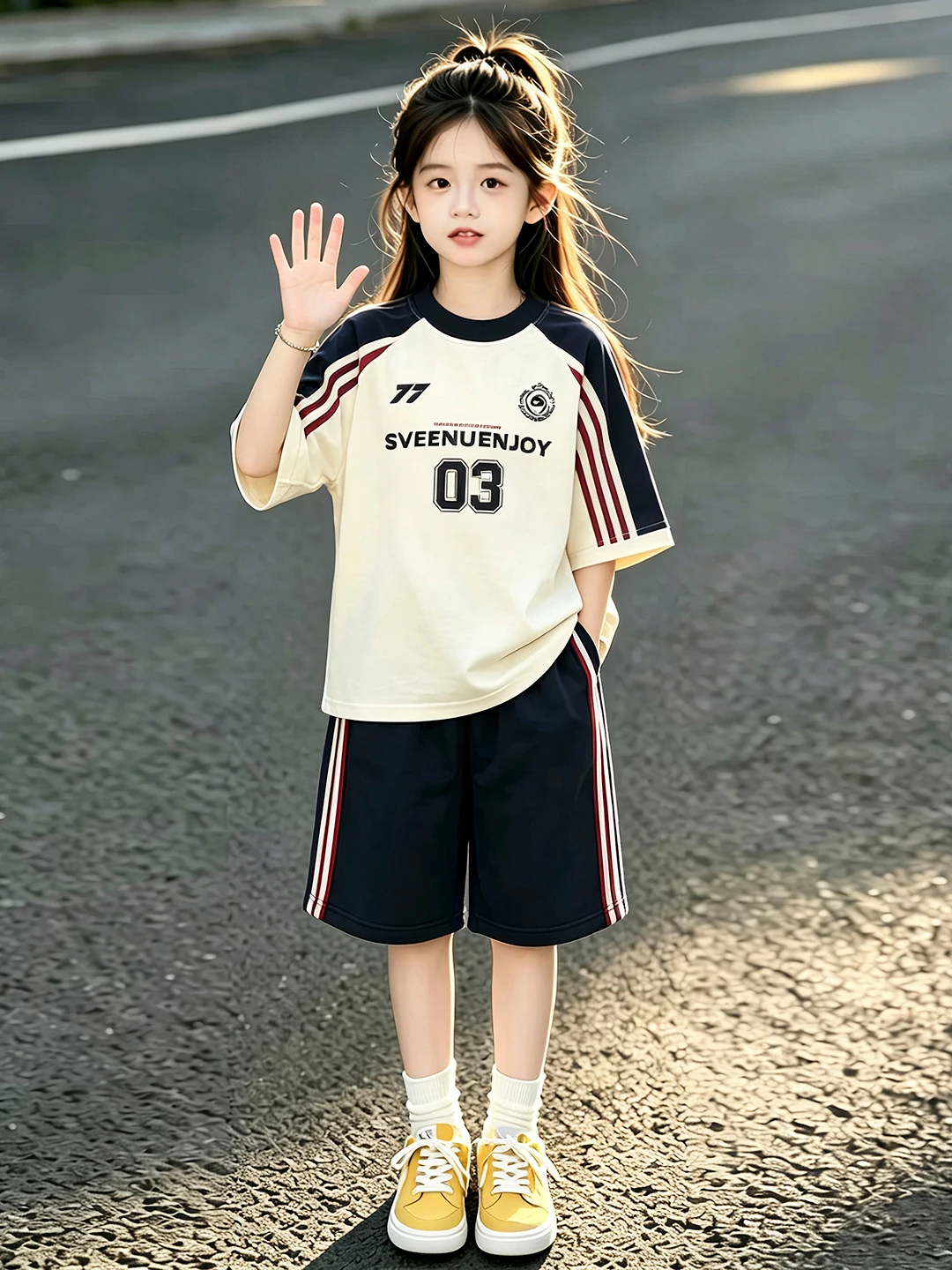 Girls Summer Casual Sports Set Short Sleeve Shorts Two-Piece Suit Fashionable Little Girl Print Stripe round Neck Cotton Suit
Girls Summer Casual Sports Set Short Sleeve Shorts Two-Piece Suit Fashionable Little Girl Print Stripe round Neck Cotton Suit