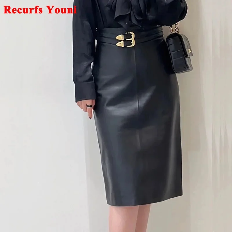 Trend Vintage Golden Metal Double Belt Genuine Leather Skirt For Women 2024 Slim Fit Wrap One Step Jupe OL Slit Black Mid
Trend Vintage Golden Metal Double Belt Genuine Leather Skirt For Women 2024 Slim Fit Wrap One Step Jupe OL Slit Black Mid