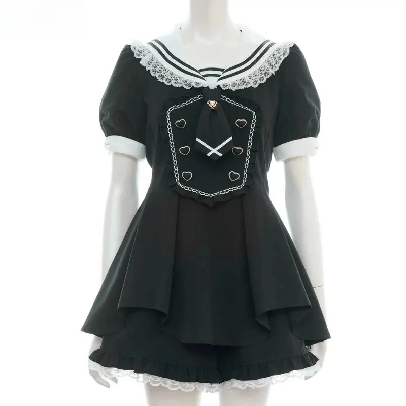 2026 Summer New Short-sleeved Dress Shorts Two-piece Set Japanese Sailor Collar Tie Slimming Strap Short Dress Womens Outfits
2026 Summer New Short-sleeved Dress Shorts Two-piece Set Japanese Sailor Collar Tie Slimming Strap Short Dress Womens Outfits