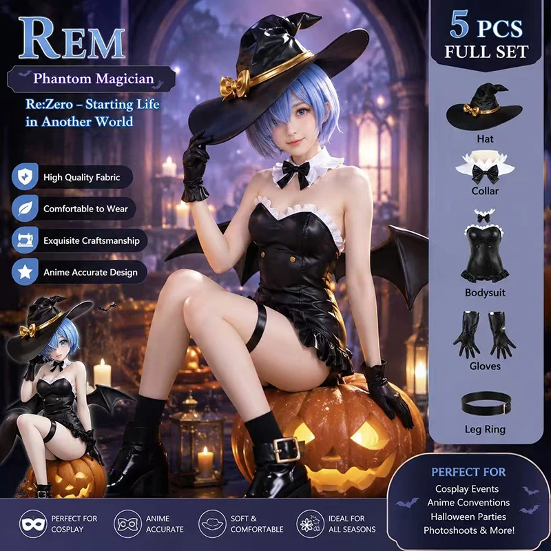 Anime Re:Zero Rem Cosplay Costume Magical Witch Bunny Suit Black Leather Bodysuit Halloween Party Outfit with Hat Glove Full Set
Anime Re:Zero Rem Cosplay Costume Magical Witch Bunny Suit Black Leather Bodysuit Halloween Party Outfit with Hat Glove Full Set