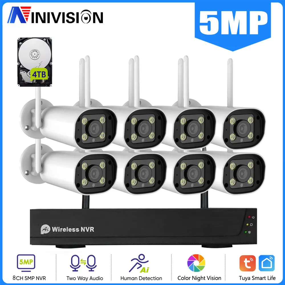 8CH 5MP Wireless WiFi Security Camera System Indoor Outdoor CCTV Kit with NVR Two-Way Audio Color Night Vision Tuya App Support
8CH 5MP Wireless WiFi Security Camera System Indoor Outdoor CCTV Kit with NVR Two-Way Audio Color Night Vision Tuya App Support