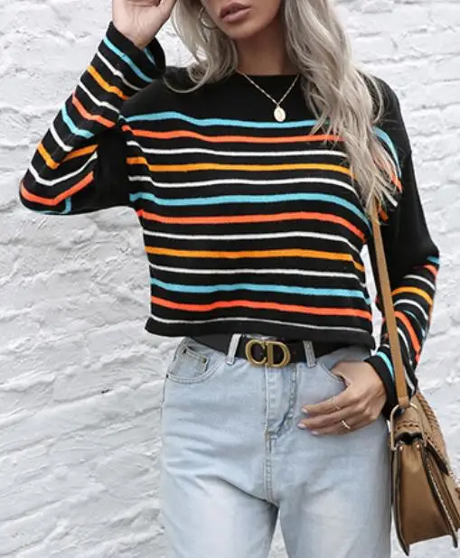Women's Sweater 2025 Spring Autumn New Fashion Striped Long Sleeved Round Neck Base Casual Knitted Pullover Sweater Top
Women's Sweater 2025 Spring Autumn New Fashion Striped Long Sleeved Round Neck Base Casual Knitted Pullover Sweater Top