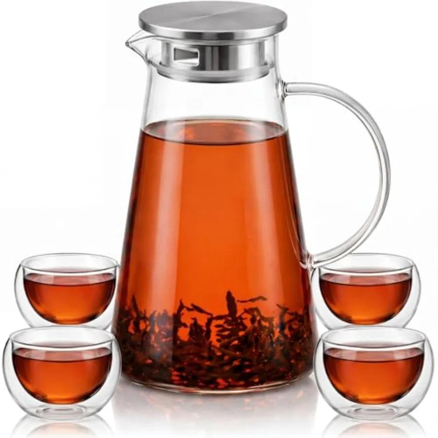 5 Pcs Large Glass Teapot Set, 1800 Ml/60 oz Clear Tea Pot with Infuser, 4 Double Wall Teacups, Borosilicate Glass Teapot Stovet
5 Pcs Large Glass Teapot Set, 1800 Ml/60 oz Clear Tea Pot with Infuser, 4 Double Wall Teacups, Borosilicate Glass Teapot Stovet