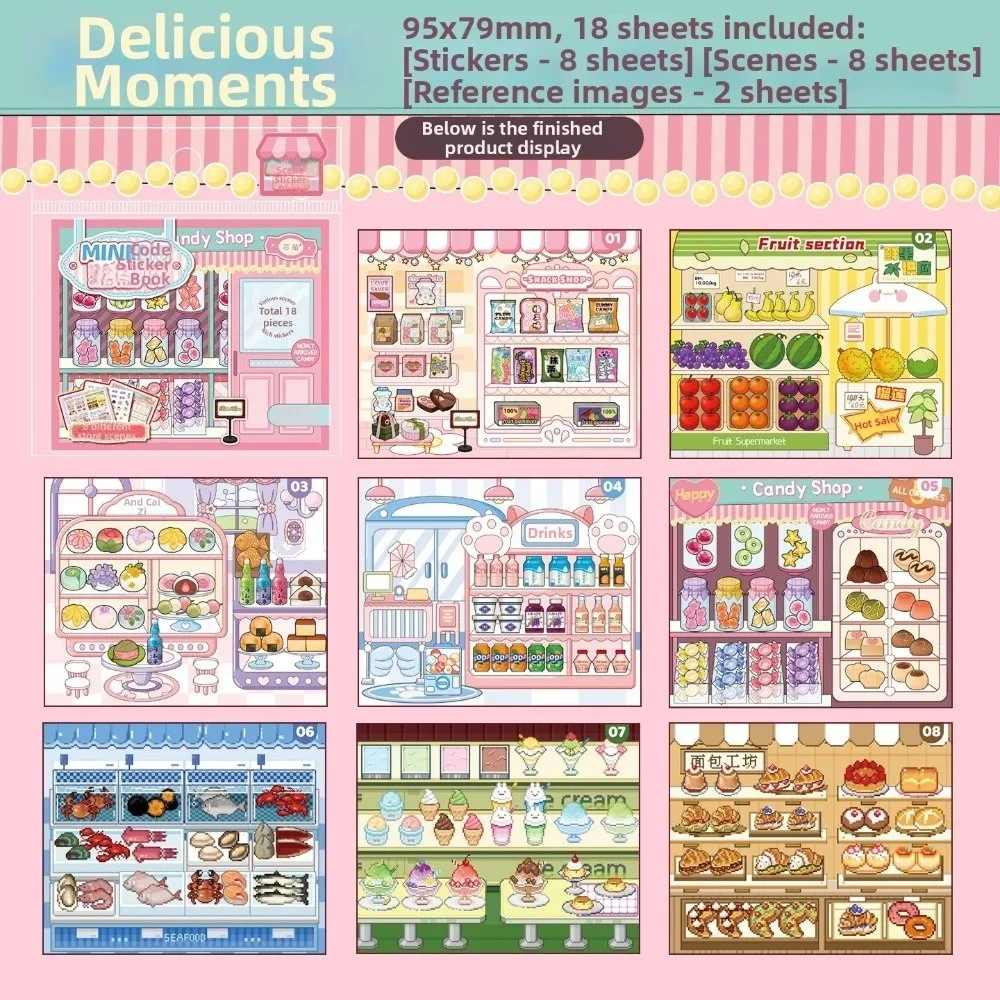 Store Themes 3D Sticker Book 8 Mini Scenes Simulation Games Scenery Stickers PET Food Fruit Desserts Miniature Scene Sticker
Store Themes 3D Sticker Book 8 Mini Scenes Simulation Games Scenery Stickers PET Food Fruit Desserts Miniature Scene Sticker