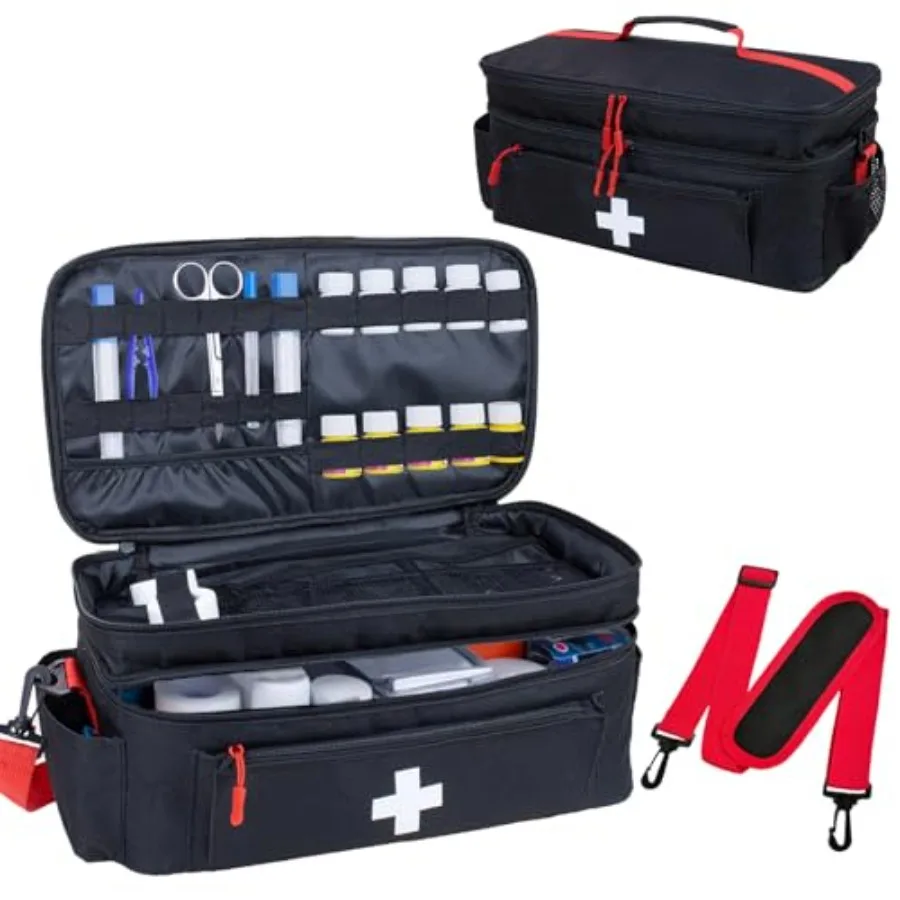 First Aid Bag Empty Large Medical Bag with Shoulder Strap 16"x 9.5" x 7" Medicine Organizer Travel First Aid kit Emergency plie
First Aid Bag Empty Large Medical Bag with Shoulder Strap 16"x 9.5" x 7" Medicine Organizer Travel First Aid kit Emergency plie