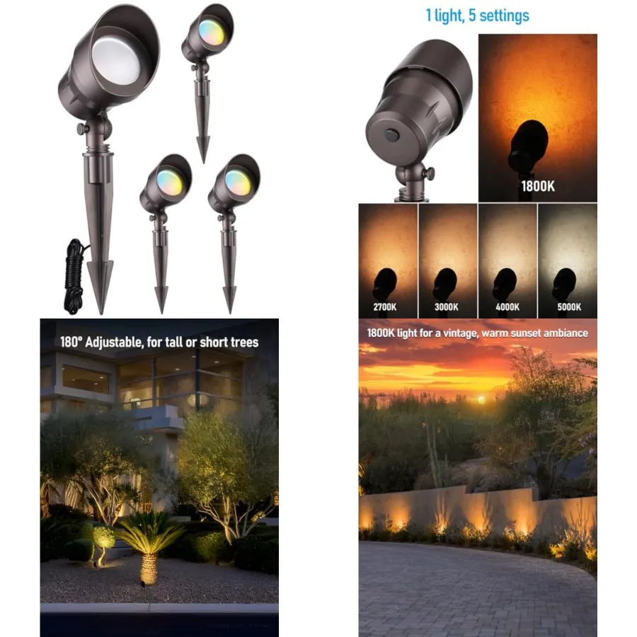 Low Voltage LED Landscape Spotlight, Update 1800K2700K3000K4000K5000K Selectable, 5W 12V Pathway Lights Outdoor, CRI90, Aluminu
Low Voltage LED Landscape Spotlight, Update 1800K2700K3000K4000K5000K Selectable, 5W 12V Pathway Lights Outdoor, CRI90, Aluminu
