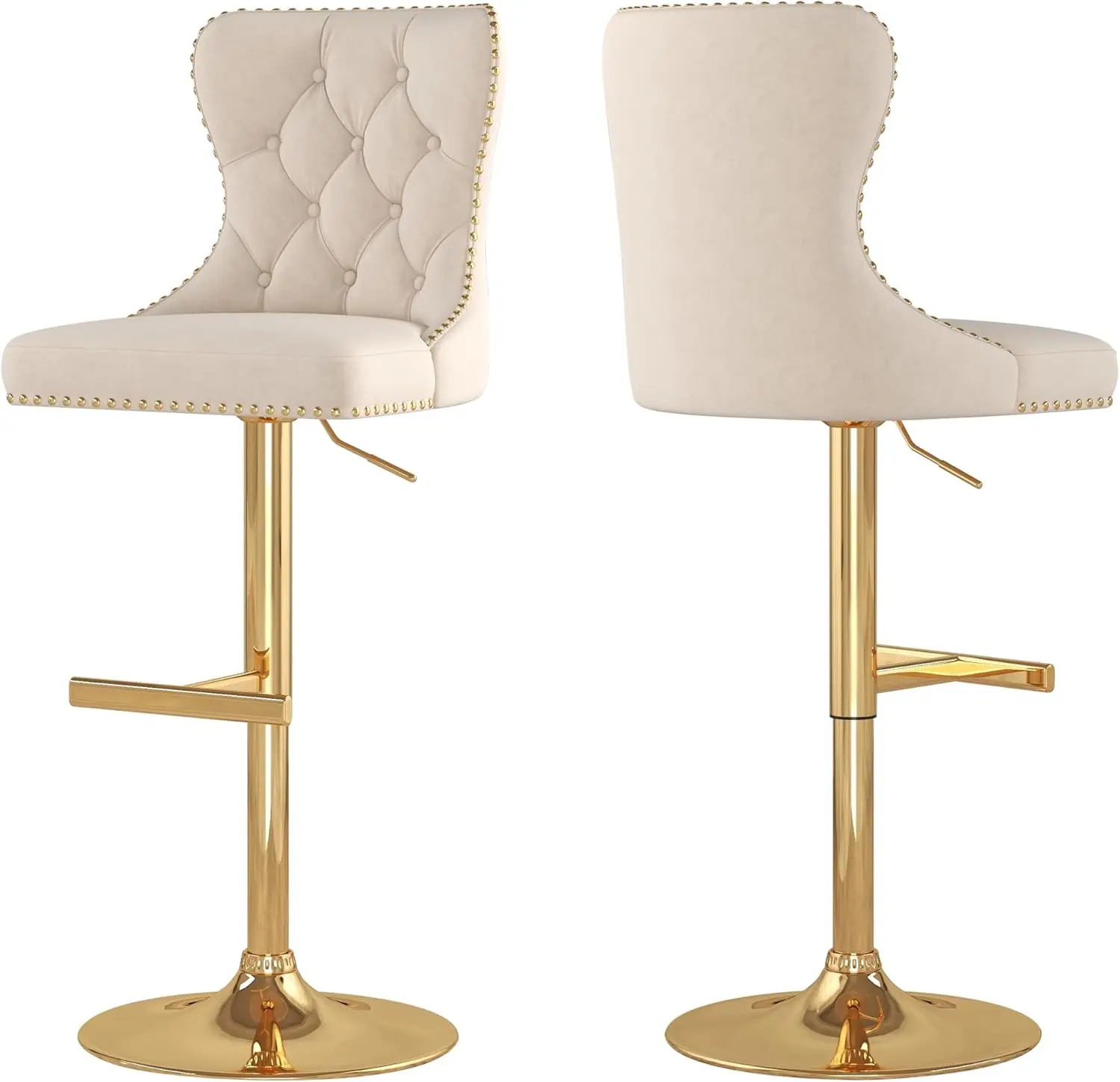 Bar Stool Set of 2, Velvet Swivel Counter Height, Tufted Back, Adjustable Seat, Gold Base
Bar Stool Set of 2, Velvet Swivel Counter Height, Tufted Back, Adjustable Seat, Gold Base