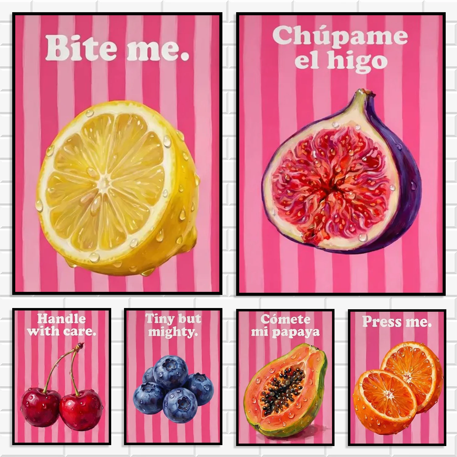 Retro Funny Fruit Art Print Collection Pink Striped Citrus & Berry Canvas Posters Bold & Playful Kitchen Wall Decor for Kitchen
Retro Funny Fruit Art Print Collection Pink Striped Citrus & Berry Canvas Posters Bold & Playful Kitchen Wall Decor for Kitchen