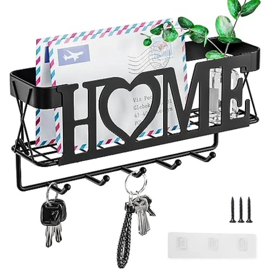 Key Holder for Wall - Key Rack with 5 Key Hooks, 11.02" L×2.75" W×4.92" H, Key and Mail Organizer Wall Mount with Mesh Basket,
Key Holder for Wall - Key Rack with 5 Key Hooks, 11.02" L×2.75" W×4.92" H, Key and Mail Organizer Wall Mount with Mesh Basket,