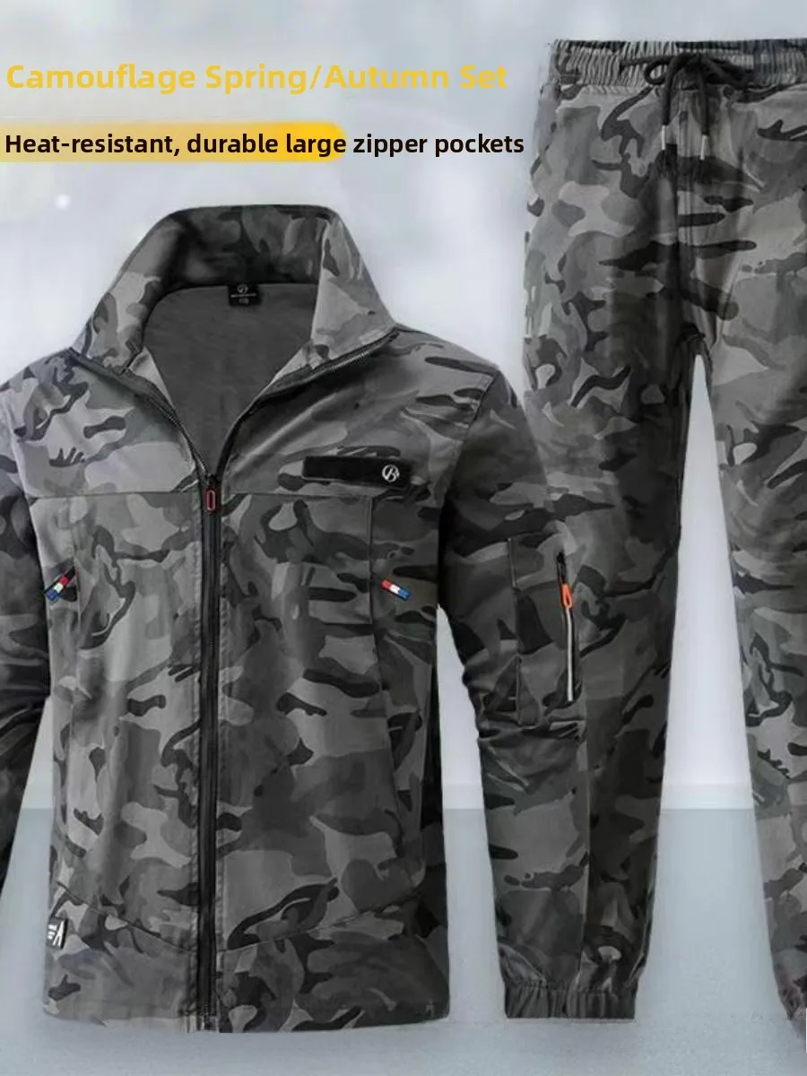 Spring Autumn Elastic Workwear Set Comfortable Breathable Wear Resistant Cleanable Construction Site Labor Protection Work Un...