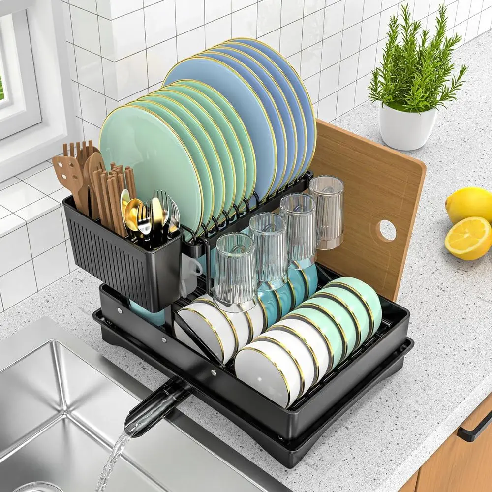 Large Dish Drying Rack, 2 Tier, Kitchen Counter with Cup Chopping Board Cutlery Holder, Anti-Rust Collapsible 16.5 L x 11.8 W Bl
Large Dish Drying Rack, 2 Tier, Kitchen Counter with Cup Chopping Board Cutlery Holder, Anti-Rust Collapsible 16.5 L x 11.8 W Bl
