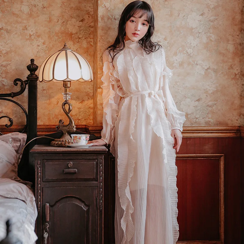 Miyake Pleated Lace Ruffled Night Dress Women Stand Collar Long Sleeve Solid Color Elegant Dresses Female 2023 Autumn New
Miyake Pleated Lace Ruffled Night Dress Women Stand Collar Long Sleeve Solid Color Elegant Dresses Female 2023 Autumn New