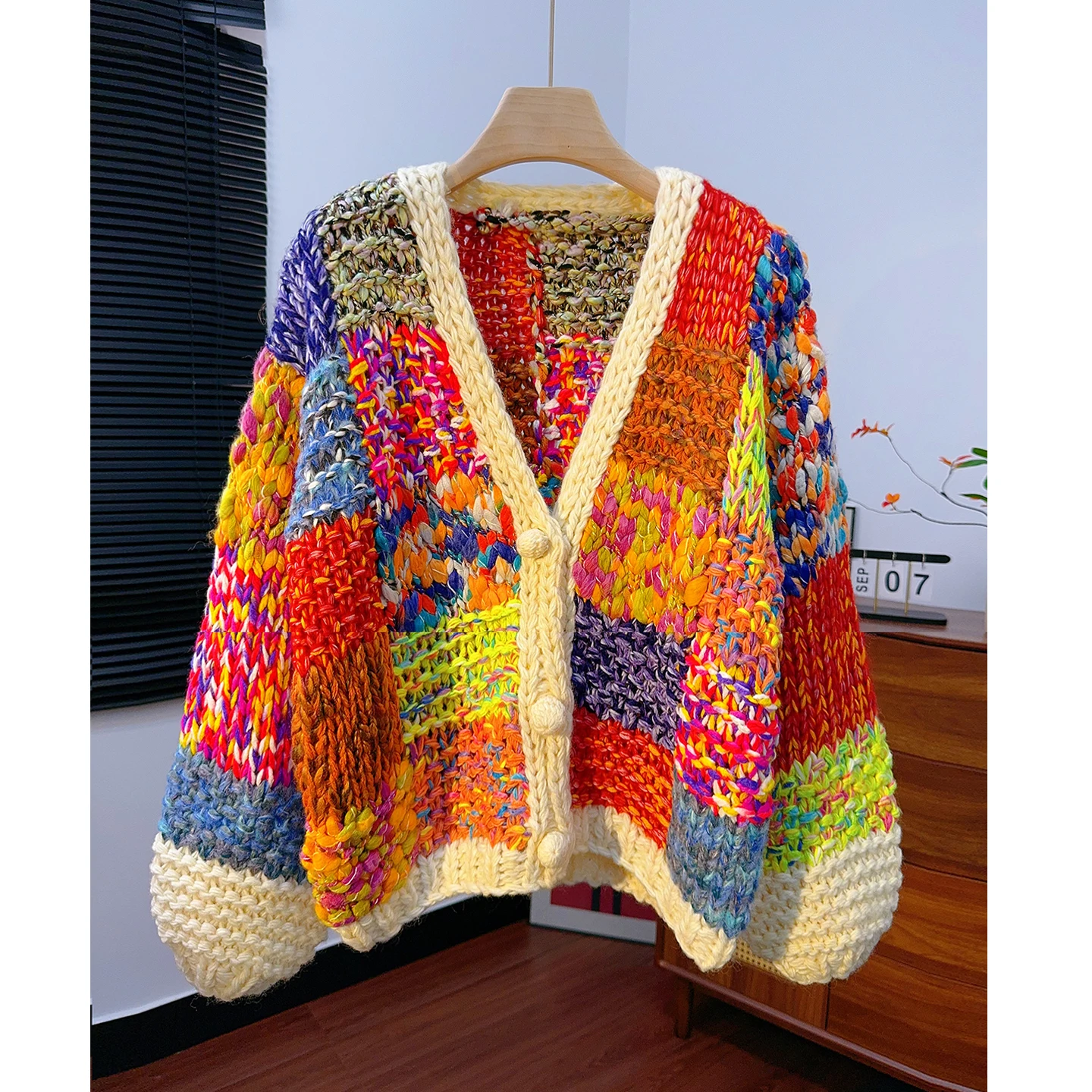 Dopamine Rainbow Color Handmade Thick Yarn Knitted Cardigan for Women, V-neck Autumn Winter Thick Loose Lazy Style Sweater Coat
Dopamine Rainbow Color Handmade Thick Yarn Knitted Cardigan for Women, V-neck Autumn Winter Thick Loose Lazy Style Sweater Coat