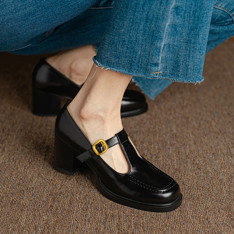 Women Mary Jane Cowhide Retro Basic Shoes On Heel French Style Elegant T-Strap Shoes Spring Atumn Simple Pumps
Women Mary Jane Cowhide Retro Basic Shoes On Heel French Style Elegant T-Strap Shoes Spring Atumn Simple Pumps