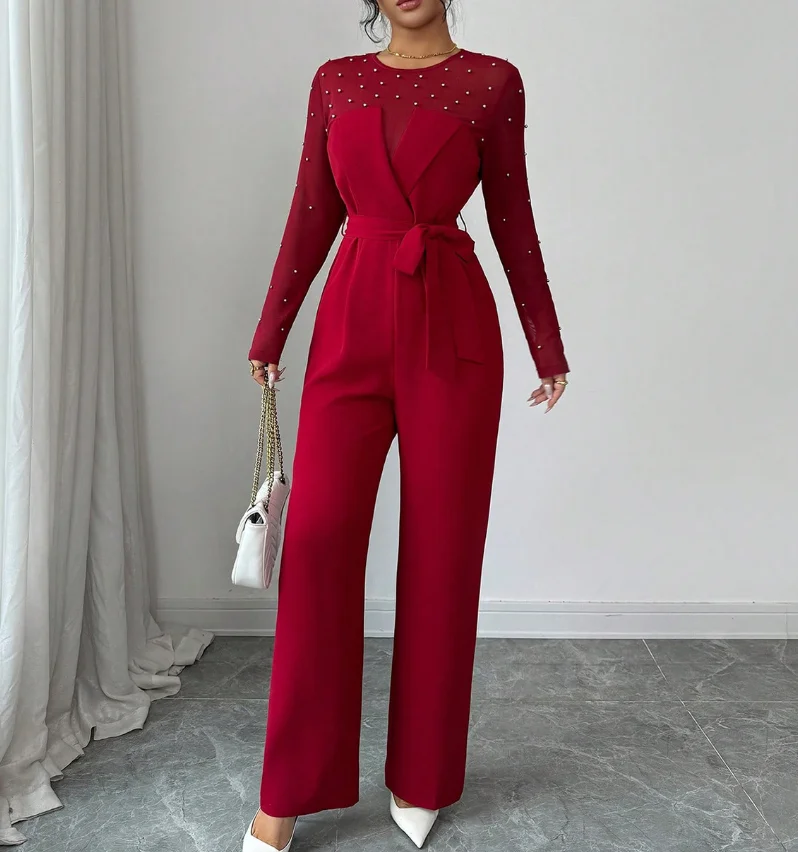 Jumpsuit Women 2026 Spring Autumn New Solid Color Beading Decor Round Neck Long Sleeve Lace Up Waist Casual Long Jumpsuit
Jumpsuit Women 2026 Spring Autumn New Solid Color Beading Decor Round Neck Long Sleeve Lace Up Waist Casual Long Jumpsuit