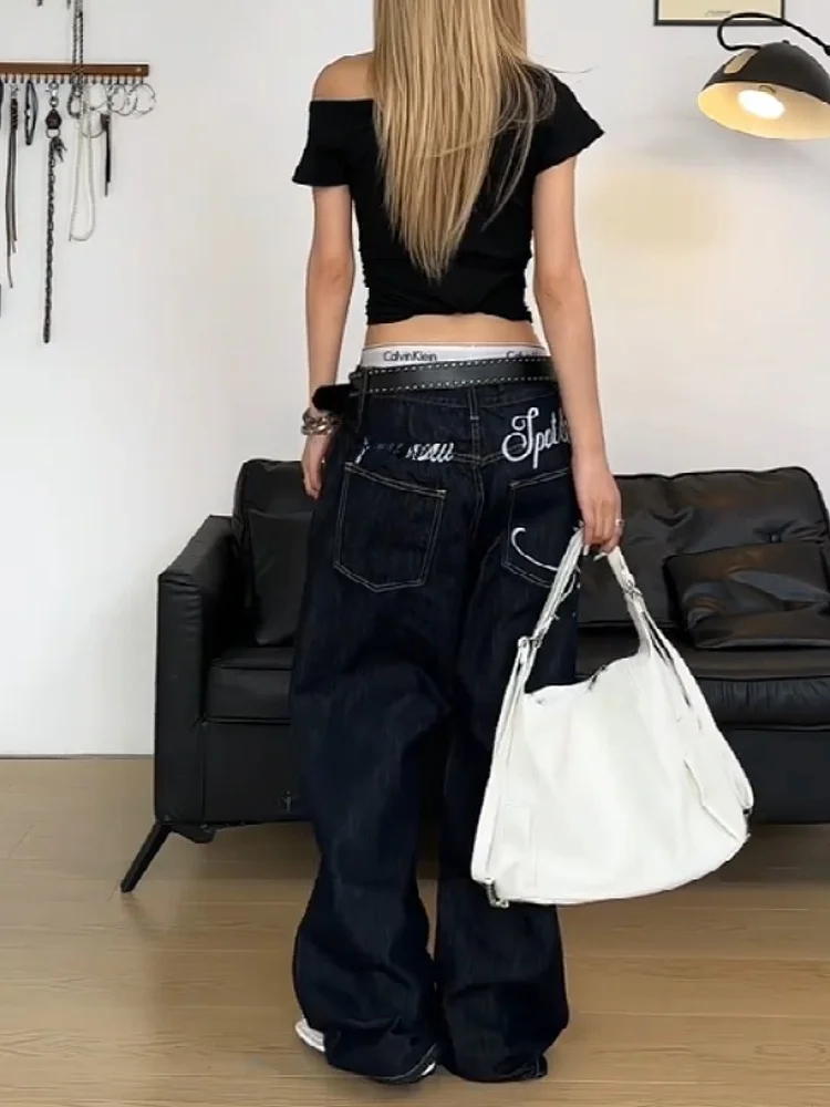 Retro American Deep Blue Embroidered Wide Leg Jeans Women's Summer Loose Slim Straight Floor-Length Pants High Waist Denim
Retro American Deep Blue Embroidered Wide Leg Jeans Women's Summer Loose Slim Straight Floor-Length Pants High Waist Denim