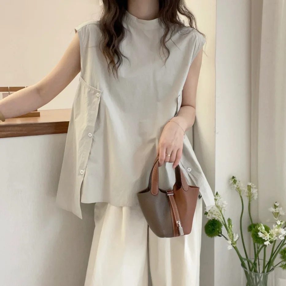 European station 2025 summer new European design sleeveless shirt women's summer Han Fan sweet doll shirt shirt 
European station 2025 summer new European design sleeveless shirt women's summer Han Fan sweet doll shirt shirt