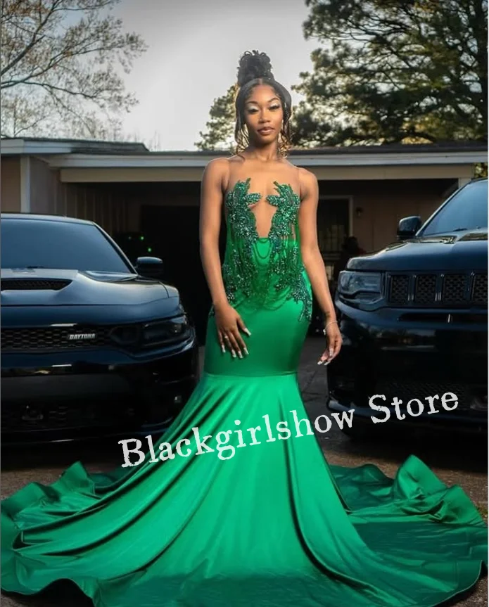 Emerald Green Diamond Mermaid Prom Dress Elegant See-through Mesh Beaded Appliques Black Girls Queen Evening Gowns Customised
Emerald Green Diamond Mermaid Prom Dress Elegant See-through Mesh Beaded Appliques Black Girls Queen Evening Gowns Customised