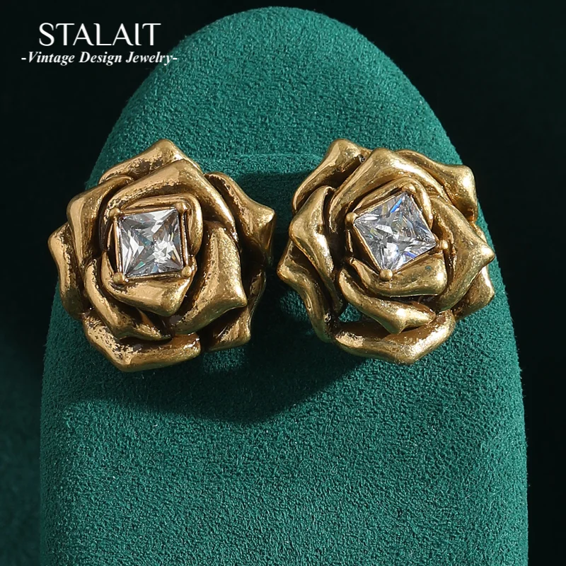 Vintage Retro Camellia Flower Earrings Stud For Women Gold Color Square Cubic Zircon Antique Luxury Quality Jewelry 2025
Vintage Retro Camellia Flower Earrings Stud For Women Gold Color Square Cubic Zircon Antique Luxury Quality Jewelry 2025