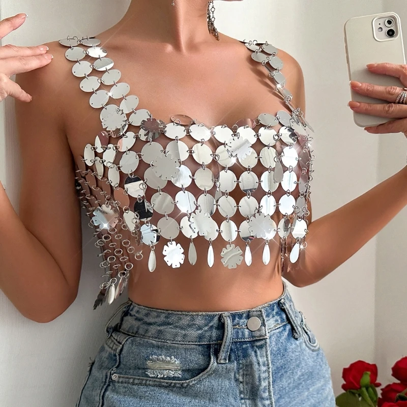 Women Sexy See Through Tanks Tops Hollow Out Glitter Sequins Chain Crop Tops
Women Sexy See Through Tanks Tops Hollow Out Glitter Sequins Chain Crop Tops