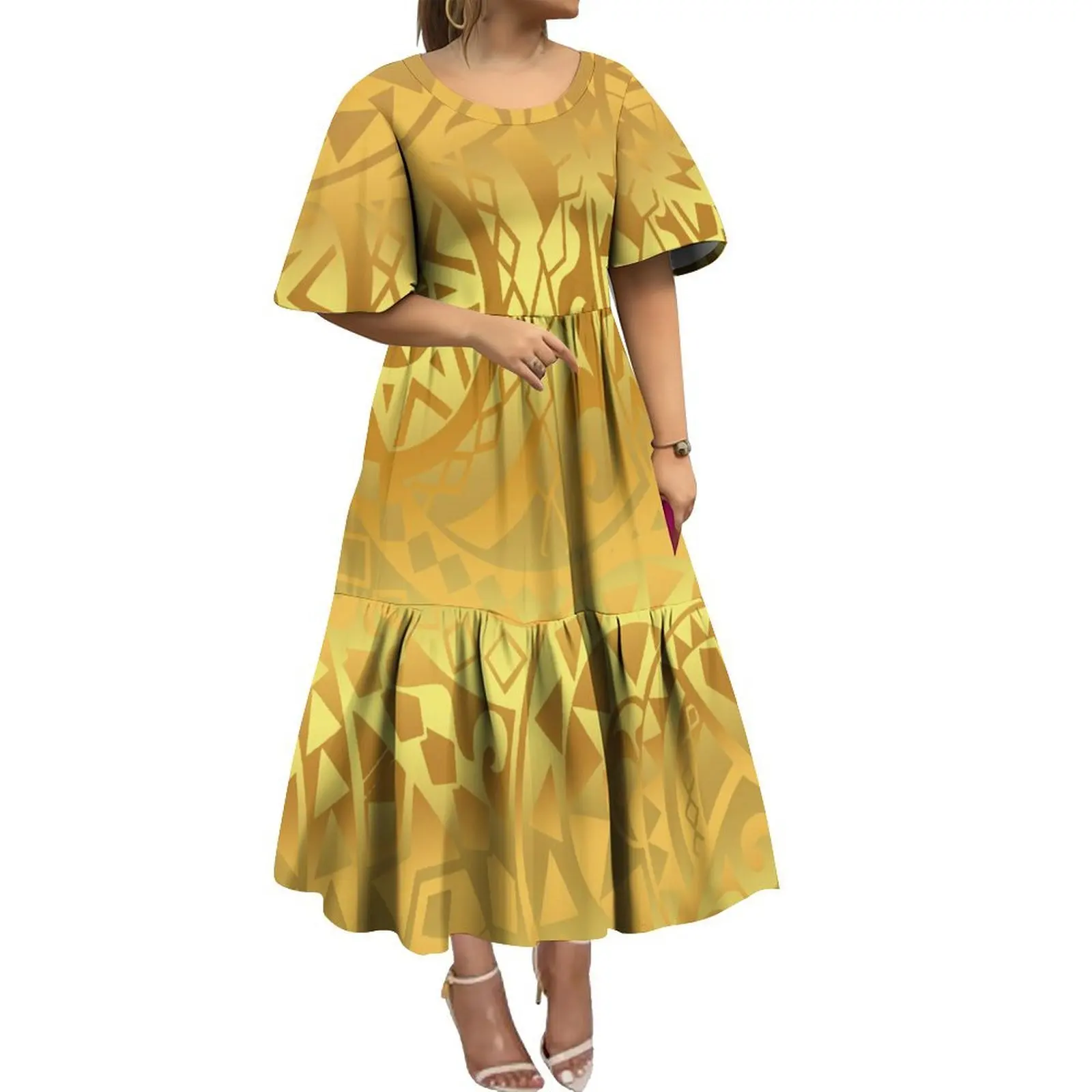 Polynesian Island Custom Women'S Summer Trumpet Sleeve Dress With Layered Ruffles - An Island-Style Evening Gown
Polynesian Island Custom Women'S Summer Trumpet Sleeve Dress With Layered Ruffles - An Island-Style Evening Gown