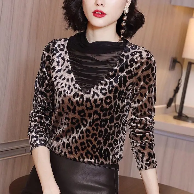 Leopard Print High Street T Shirts Spring Autumn New Long Sleeve Net Yarn Patchwork Fashion Tops Vintage Elegant Women Clothing
Leopard Print High Street T Shirts Spring Autumn New Long Sleeve Net Yarn Patchwork Fashion Tops Vintage Elegant Women Clothing