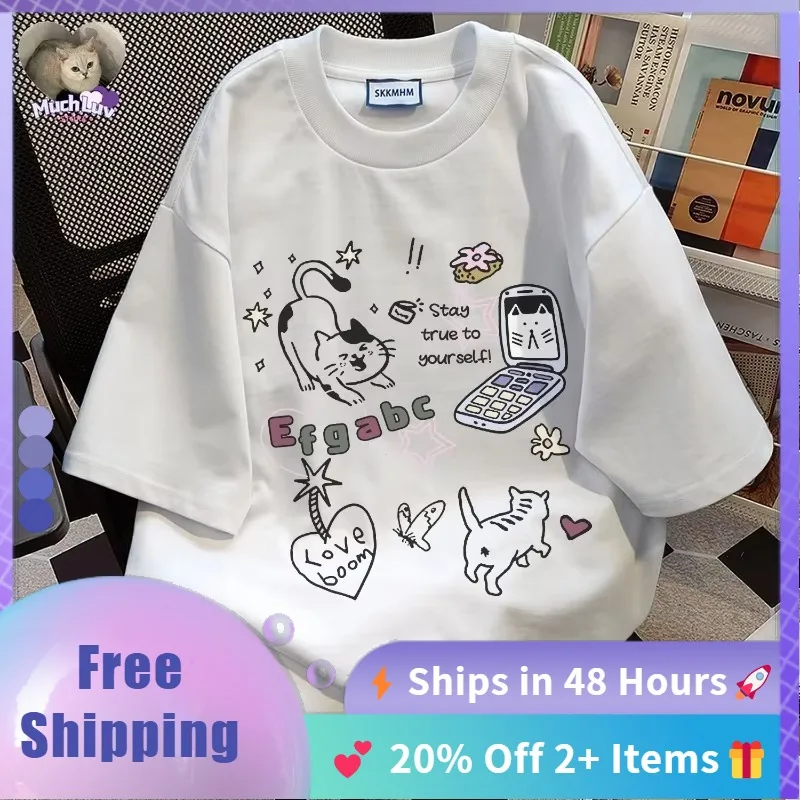 Cartoon Phone Kitten Printed T-shirt for Men and Women Summer Fashion Trend Casual Comfy Pure Cotton Couple Short Sleeve Top
Cartoon Phone Kitten Printed T-shirt for Men and Women Summer Fashion Trend Casual Comfy Pure Cotton Couple Short Sleeve Top