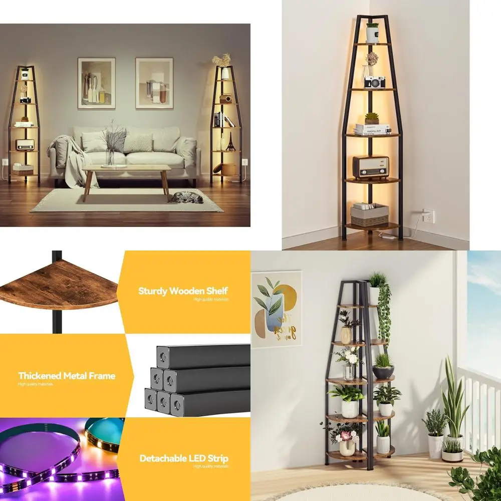 5-Tier Ladder Bookshelf with LED Lights, 67.2 Tall, Suitable for Bedrooms, Living Rooms, Plants, and Storage, Rustic Brown Metal
5-Tier Ladder Bookshelf with LED Lights, 67.2 Tall, Suitable for Bedrooms, Living Rooms, Plants, and Storage, Rustic Brown Metal