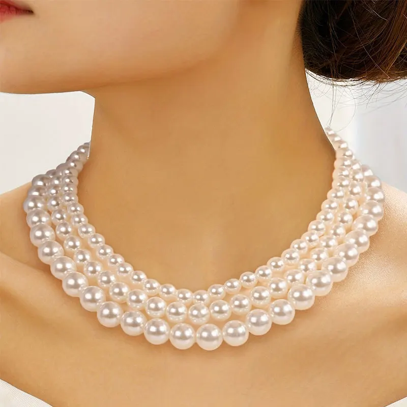 Hot-selling 8/10/12 MM pearl three-layer necklace women, stacked multi-layer neck chain collarbone chain jewelry wholesale
Hot-selling 8/10/12 MM pearl three-layer necklace women, stacked multi-layer neck chain collarbone chain jewelry wholesale