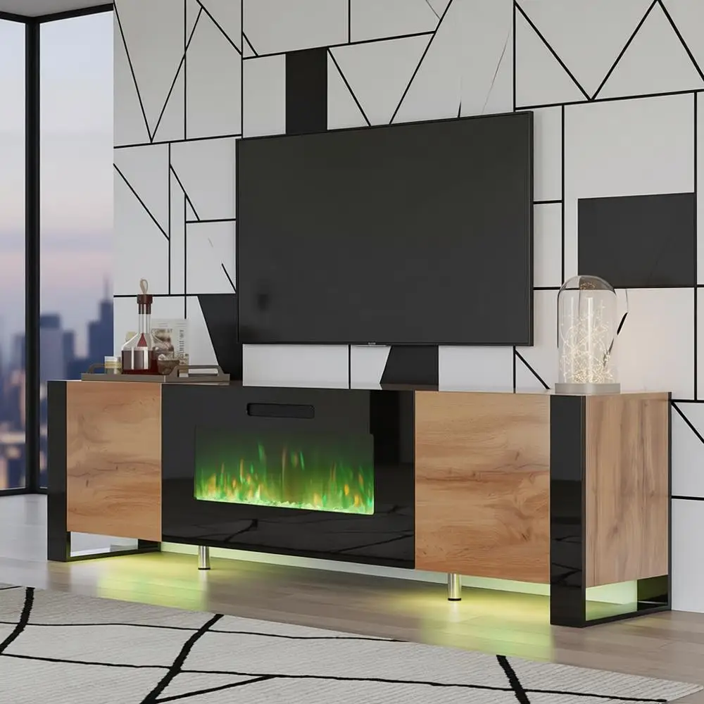 Modern Rustic Oak & Black 80 TV Stand with 40 LED Electric Fireplace, High Gloss Entertainment Center for TVs up to 90
Modern Rustic Oak & Black 80 TV Stand with 40 LED Electric Fireplace, High Gloss Entertainment Center for TVs up to 90