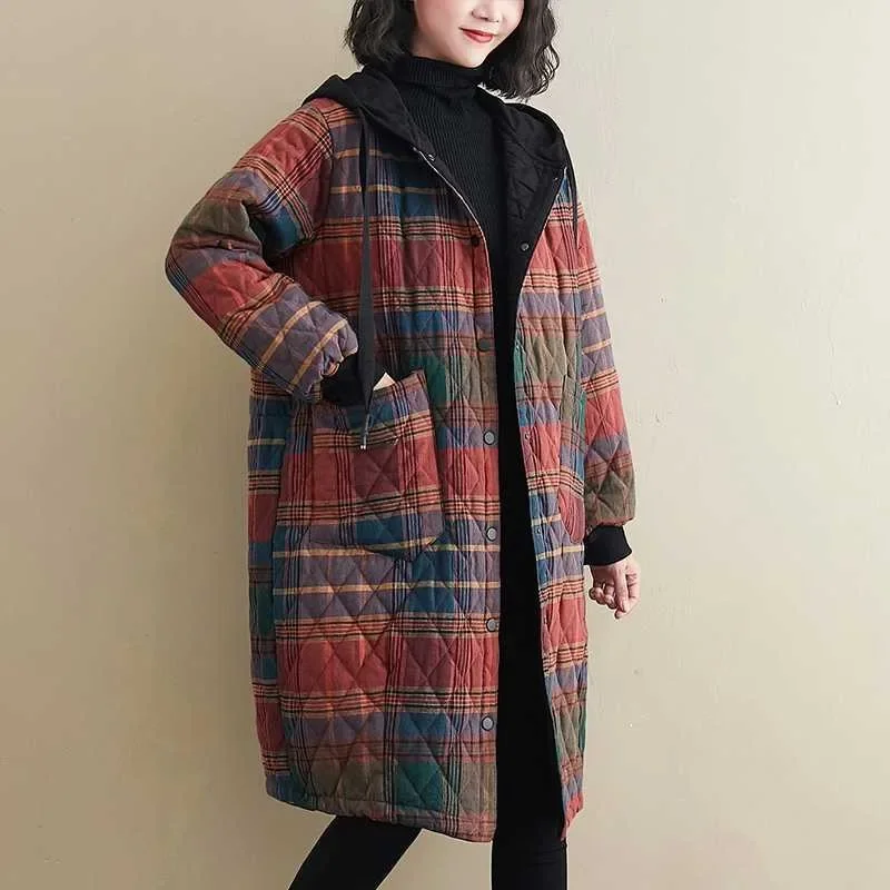 Plaid Warm Hooded Drawstring Women Coat Pockets Hidden Button Designs Jacket Knee-Length Mid Long Styles Casual Women's Clothing
Plaid Warm Hooded Drawstring Women Coat Pockets Hidden Button Designs Jacket Knee-Length Mid Long Styles Casual Women's Clothing