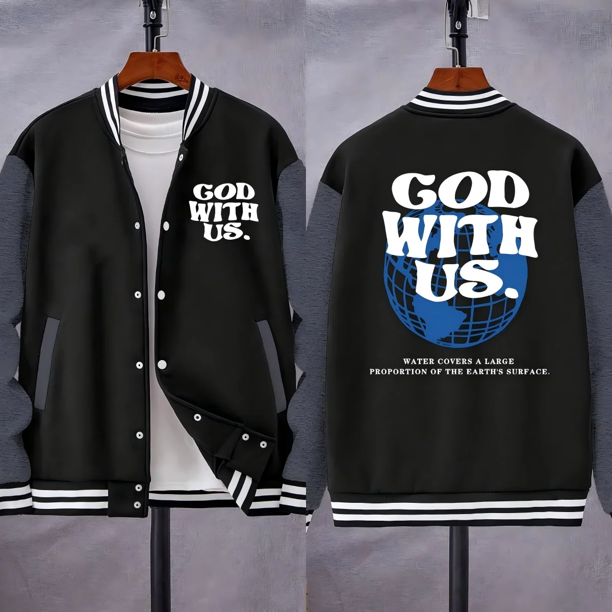 God With Us Water Covers Earth Print Men Baseball Uniform Casual Pocket Clothes All-Match Loose Jacket Street Autumn Sportswear
God With Us Water Covers Earth Print Men Baseball Uniform Casual Pocket Clothes All-Match Loose Jacket Street Autumn Sportswear