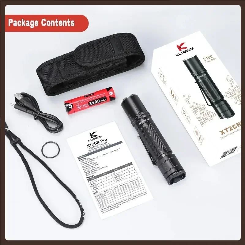 Klarus XT2CR PRO LED Tactical Flashlight 2100Lumens USB-C Rechargeable XHP35 HD light 6 Lighting Modes Torch With 18650 Battery
Klarus XT2CR PRO LED Tactical Flashlight 2100Lumens USB-C Rechargeable XHP35 HD light 6 Lighting Modes Torch With 18650 Battery