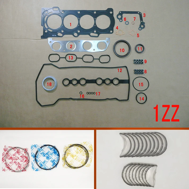 1zz 1zzfe Engine Full gasket set kit piston ring crankshaft rod bearing for Toyota Altis/Matrix/Corolla/AVENSIS/Rav4 MR2 1.8L
1zz 1zzfe Engine Full gasket set kit piston ring crankshaft rod bearing for Toyota Altis/Matrix/Corolla/AVENSIS/Rav4 MR2 1.8L