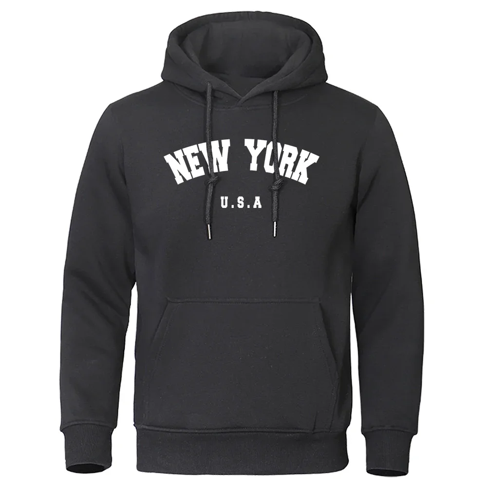 

NEW YORK Letter U.S.A City Print Hoody Men Fashion Casual Long Sleeves Hooded Loose Oversize Pullover Hoodie Street Sweatshirt