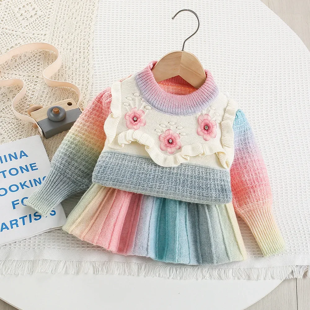 Autumn and Winter Fashion New Kids Clothes Girls Color Knitted Sweater Set 3D Flower Decoration Long Sleeved Top + Short Skirt
Autumn and Winter Fashion New Kids Clothes Girls Color Knitted Sweater Set 3D Flower Decoration Long Sleeved Top + Short Skirt
