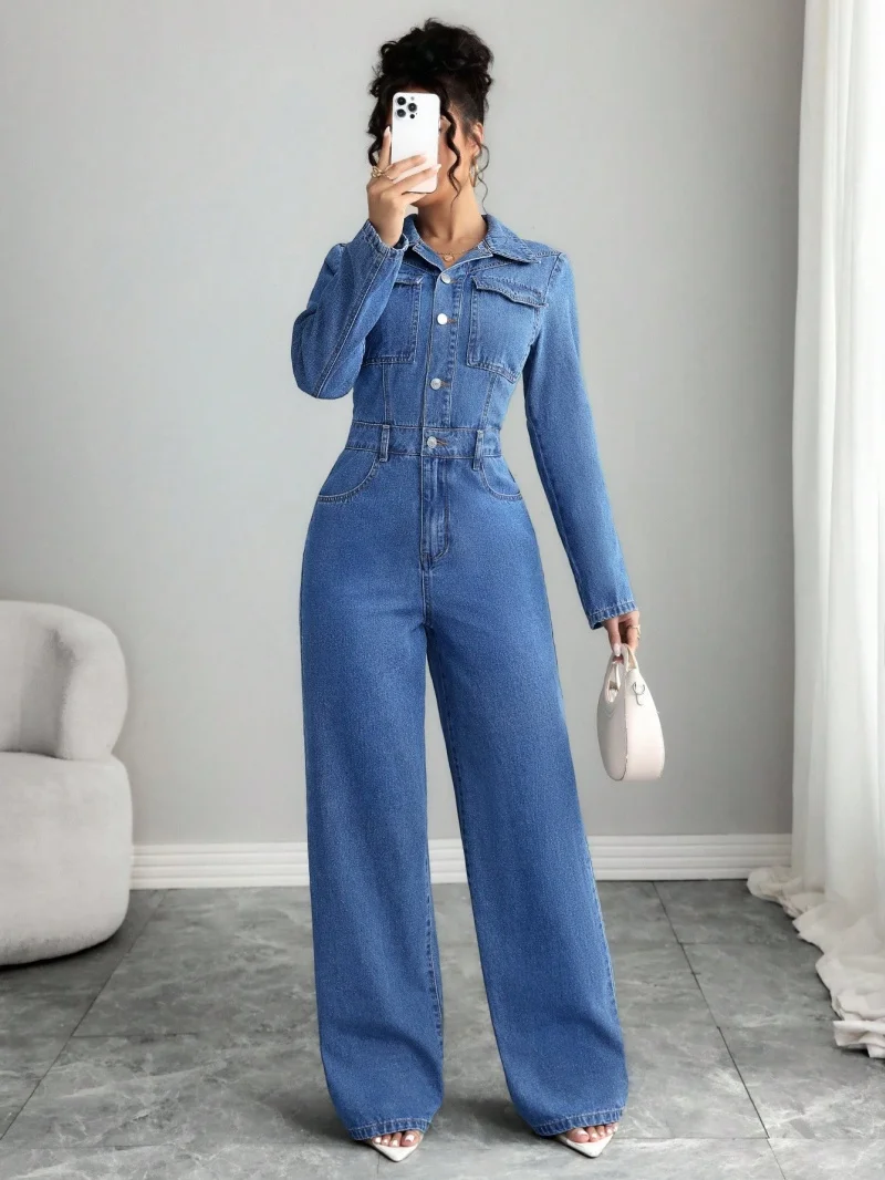 Fashion Denim Jumpsuits Autumn Clothing Women Long Sleeve Button Up Straight Jeans Rompers Playsuits One Pieces Overalls Outfits
Fashion Denim Jumpsuits Autumn Clothing Women Long Sleeve Button Up Straight Jeans Rompers Playsuits One Pieces Overalls Outfits