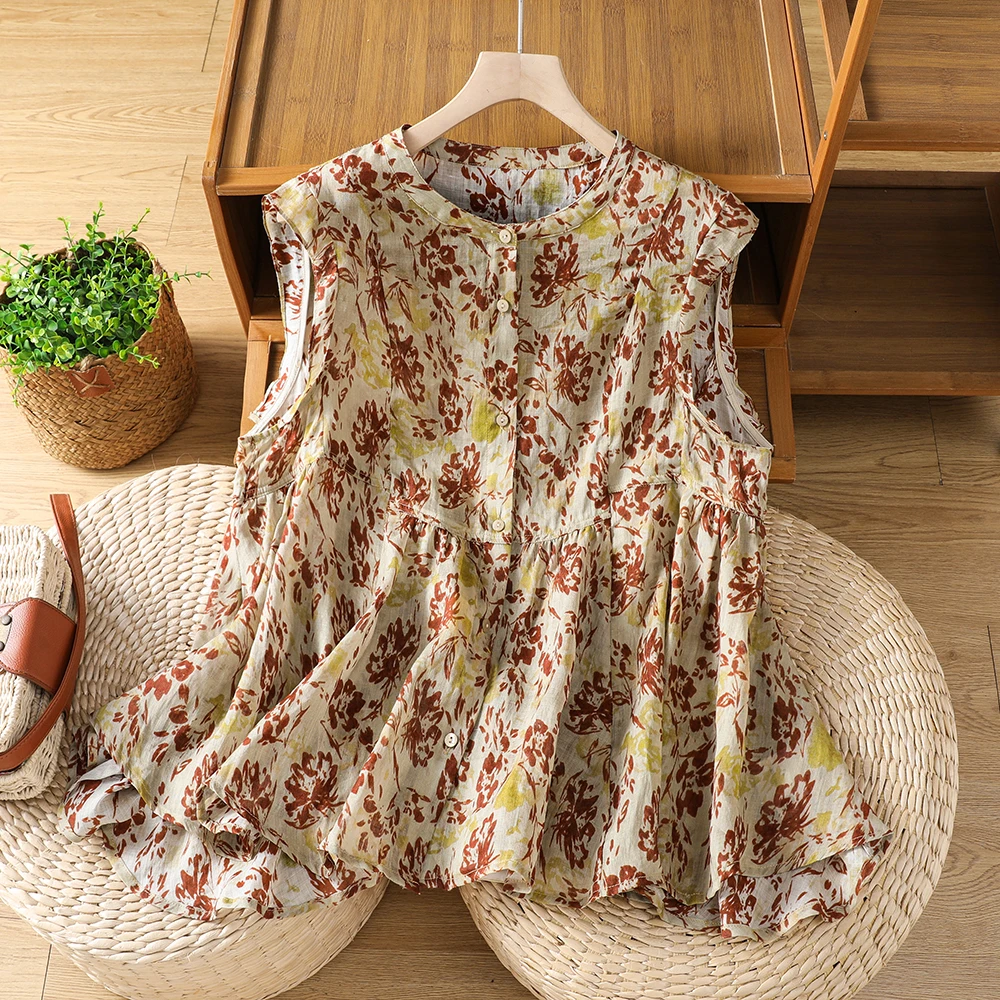 Loose Floral Print Sleeveless Women's Shirt Summer 2026 Casual Style Comfortable Breathable round Neck Top for Ladies
Loose Floral Print Sleeveless Women's Shirt Summer 2026 Casual Style Comfortable Breathable round Neck Top for Ladies