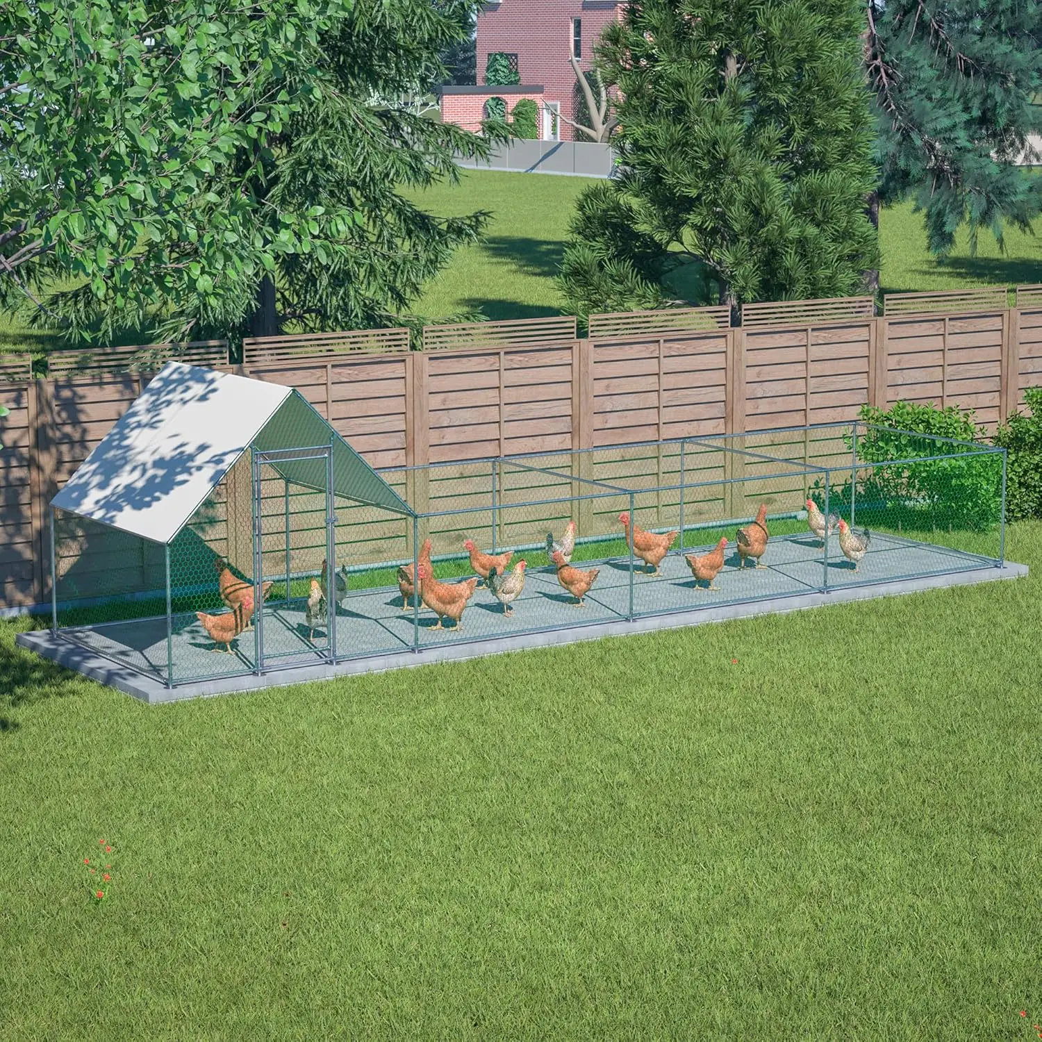 26'x6.6'x6.6' Metal Chicken Coop 20 Hens Run Sloped Flat Roof Yard Farm, Custom
26'x6.6'x6.6' Metal Chicken Coop 20 Hens Run Sloped Flat Roof Yard Farm, Custom
