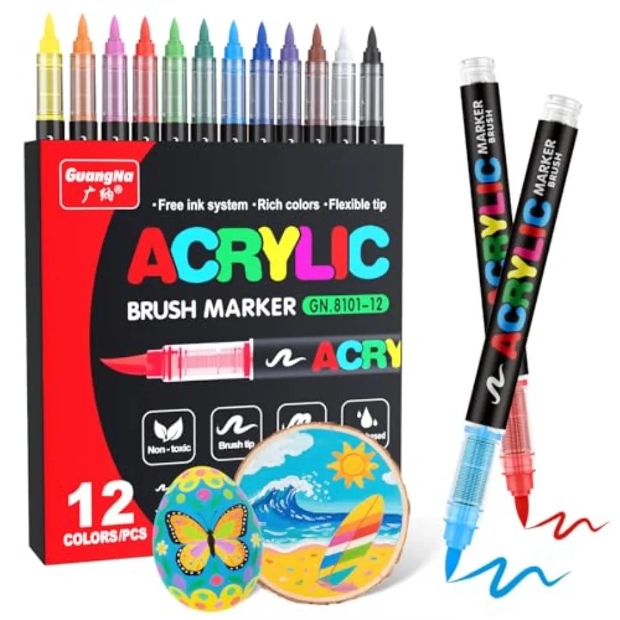 Acrylic Paint Markers Brush Tip, 2 Vivid Colors with Direct-Liquid Ink System, Professional-Grade Paint Pen for Rock Painting,
Acrylic Paint Markers Brush Tip, 2 Vivid Colors with Direct-Liquid Ink System, Professional-Grade Paint Pen for Rock Painting,