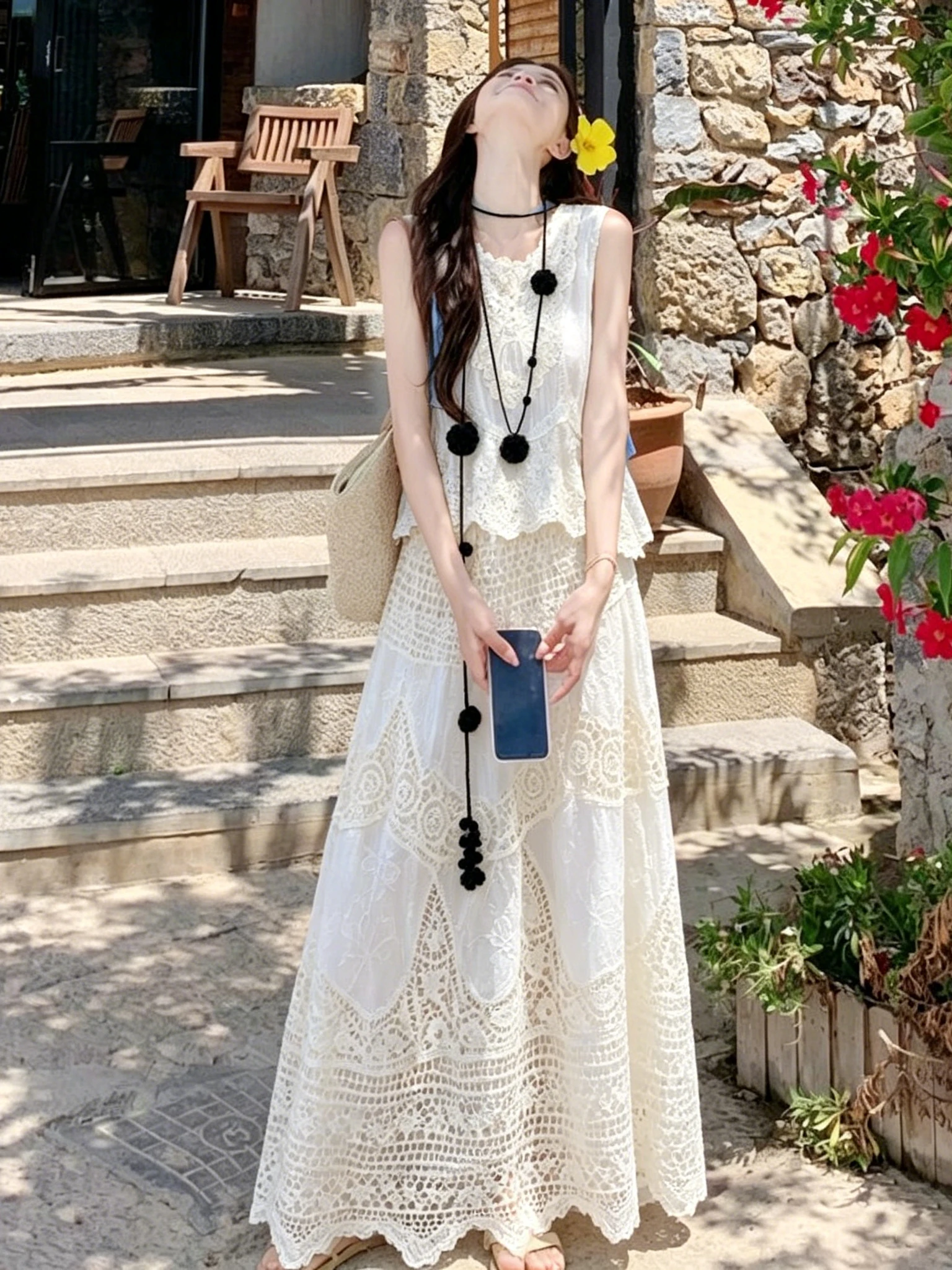 Summer Lace Cotton Linen Sleeveless Knitted Hollow out Hook Flower Design Beach Vacation Style Tank Top Women's Fashion Set
Summer Lace Cotton Linen Sleeveless Knitted Hollow out Hook Flower Design Beach Vacation Style Tank Top Women's Fashion Set