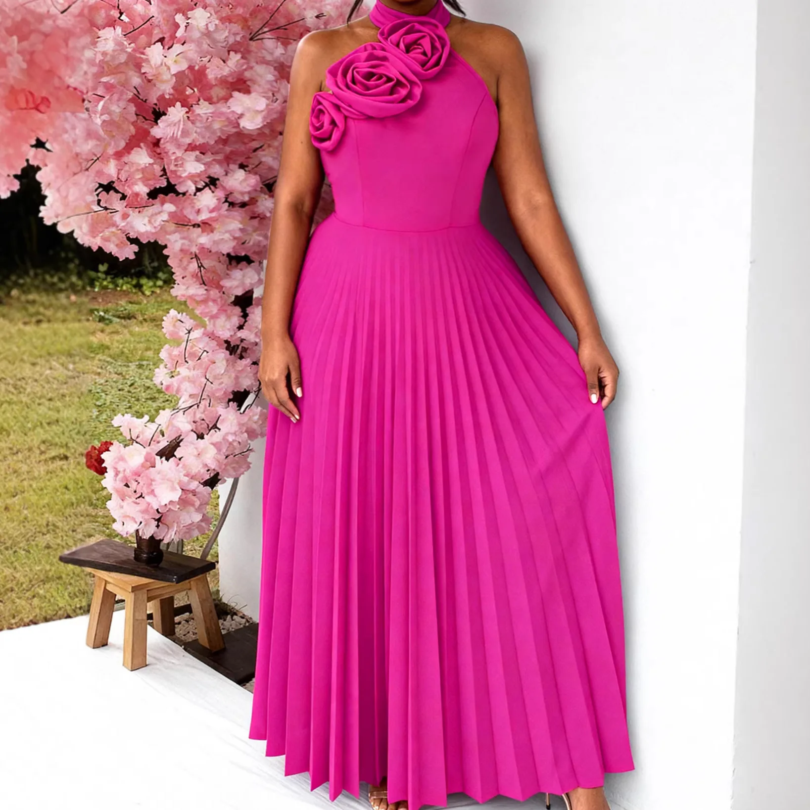 Africa Clothing Women Dress Lace Up Halterneck Sleeveless 3D Flower A Line Fashion Elegant Evening Party Wedding Banquet Dresses
Africa Clothing Women Dress Lace Up Halterneck Sleeveless 3D Flower A Line Fashion Elegant Evening Party Wedding Banquet Dresses