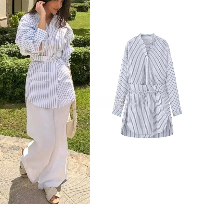 Spring Summer New Women's Simple Shoulder Drop Long Sleeve Large Silhouette Design Waist Belt Two-Way Stripe Shirt French Sty...
Spring Summer New Women's Simple Shoulder Drop Long Sleeve Large Silhouette Design Waist Belt Two-Way Stripe Shirt French Sty...