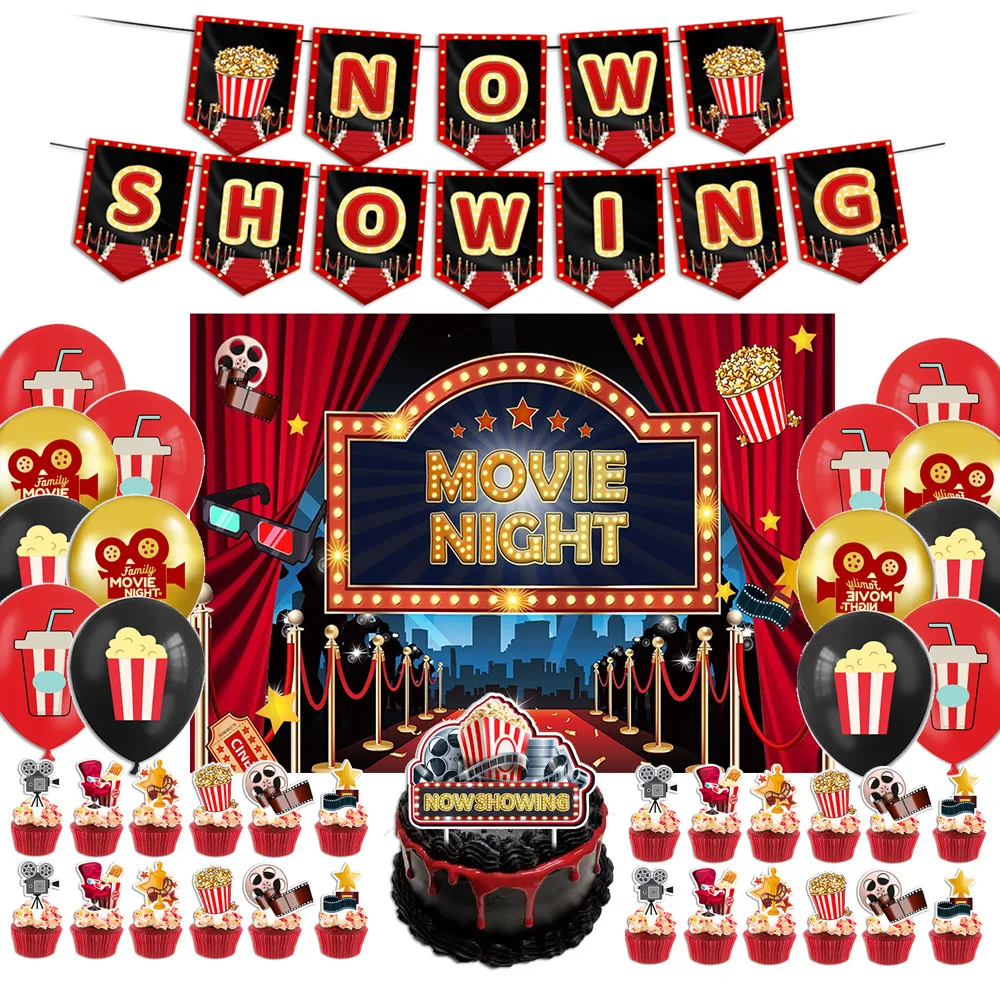 Movie Night Theme Birthday Party Decoration Balloon Banner Background Cake Topper Cupcake Toppers Baby Shower Supplies Gifts
Movie Night Theme Birthday Party Decoration Balloon Banner Background Cake Topper Cupcake Toppers Baby Shower Supplies Gifts