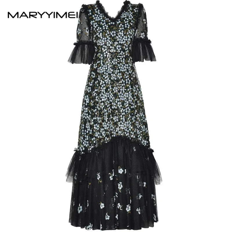 MARYYIMEI Women's New Style Spring Dress V-Neck Flare-Sleeved Mesh Sequins`Ruffles Slim Fashion Dresses
MARYYIMEI Women's New Style Spring Dress V-Neck Flare-Sleeved Mesh Sequins`Ruffles Slim Fashion Dresses