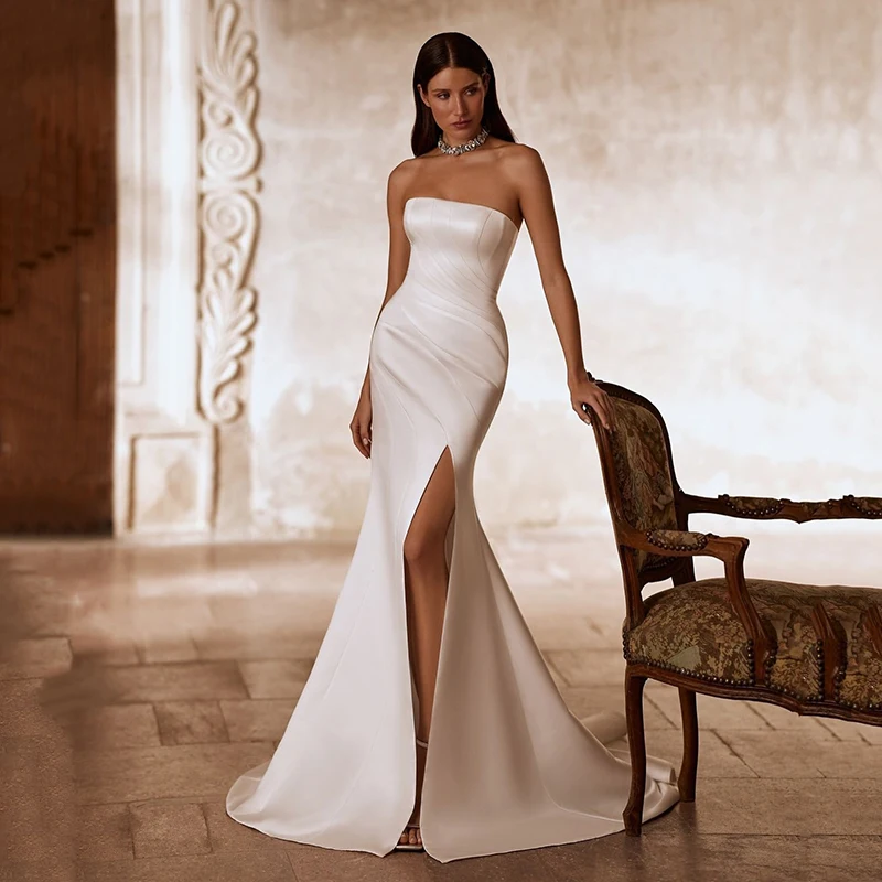 Eightree Simple Mermaid Wedding Dresses White Strapless Sleeveless Side Slit Bridal Dress Evening Wedding Prom Gowns Customized 
Eightree Simple Mermaid Wedding Dresses White Strapless Sleeveless Side Slit Bridal Dress Evening Wedding Prom Gowns Customized